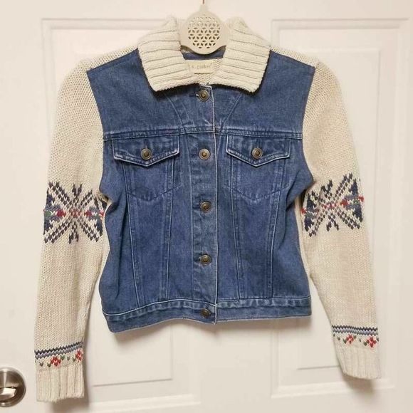 KC Parker Denim Jacket White Nordic Isle Knitted girl 7/8 - Picture 1 of 6